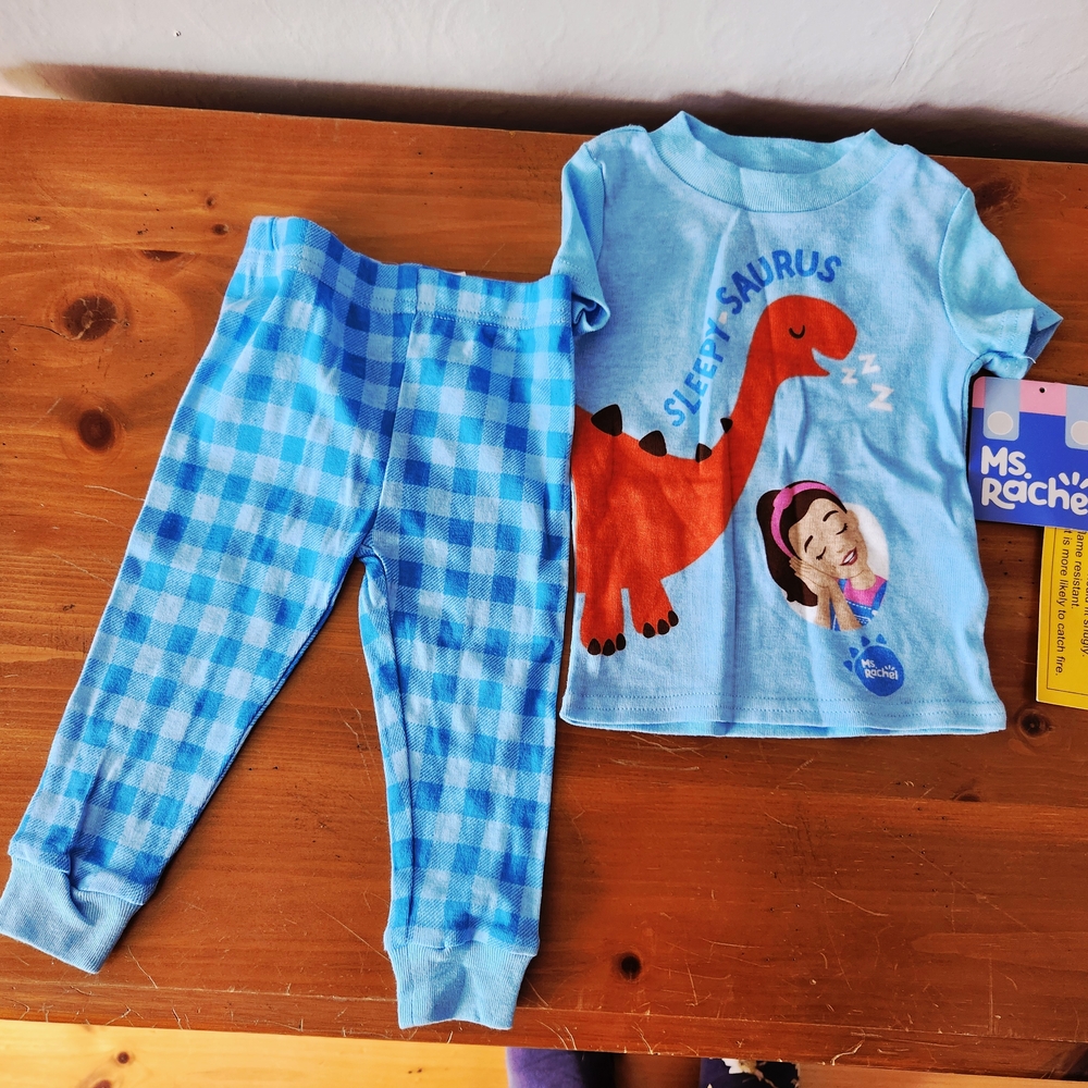 NWT Ms. Rachel 12m Blue Sleepy Dinosaur Pajama Set